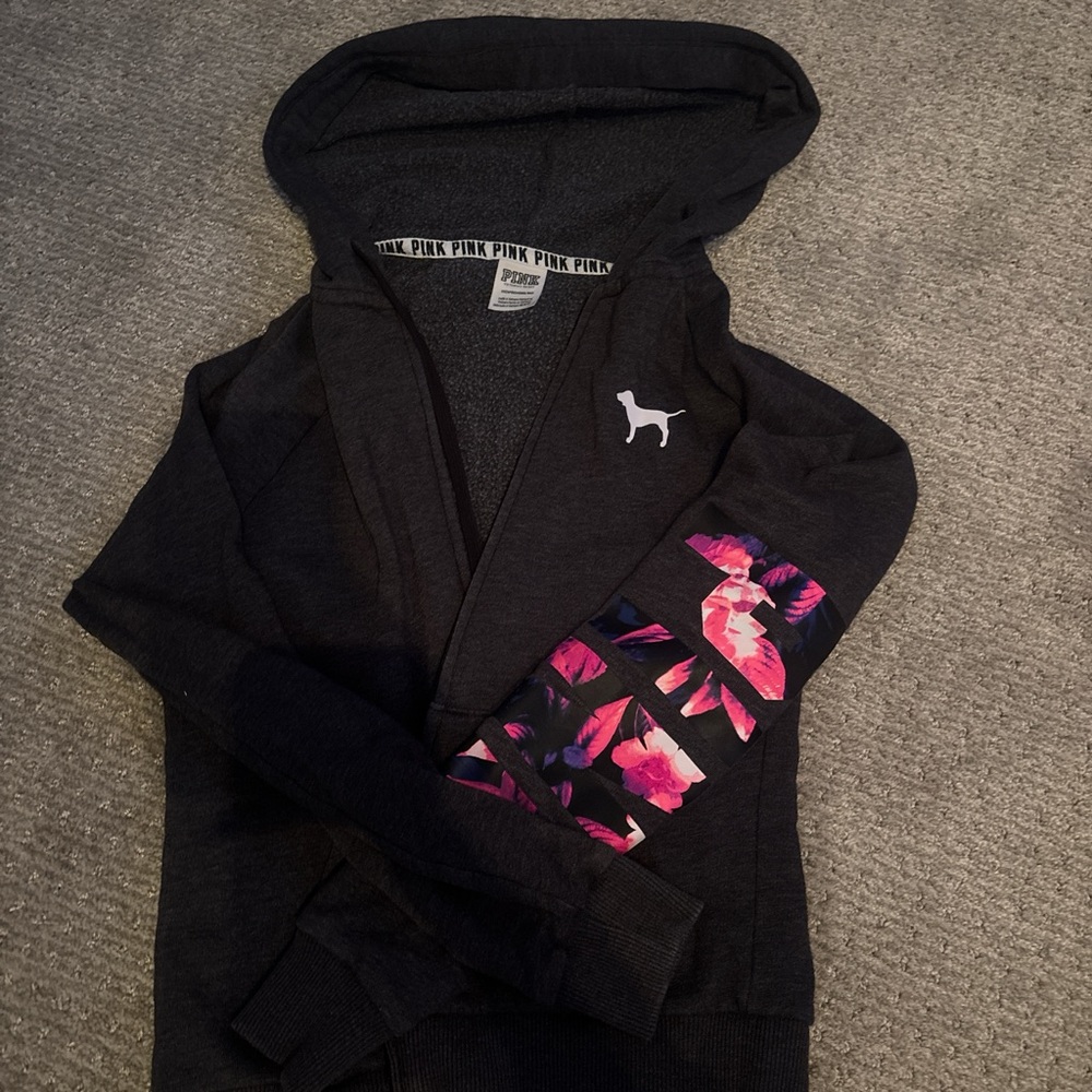 PINK Victoria's Secret Black Hoodie with Pink Accents